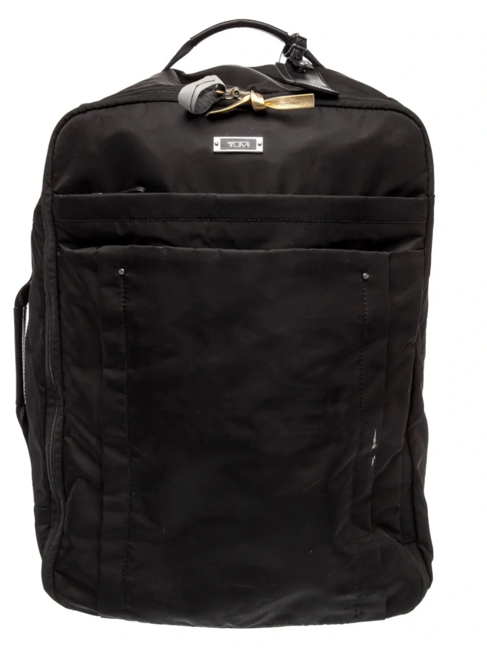 Tumi Black Travel Backpack with Gold Zipper Accents